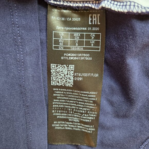 Guess Navy Blue /White Stripes Gold Lettering S/XS Woman’s TSHIRT - Picture 5 of 6